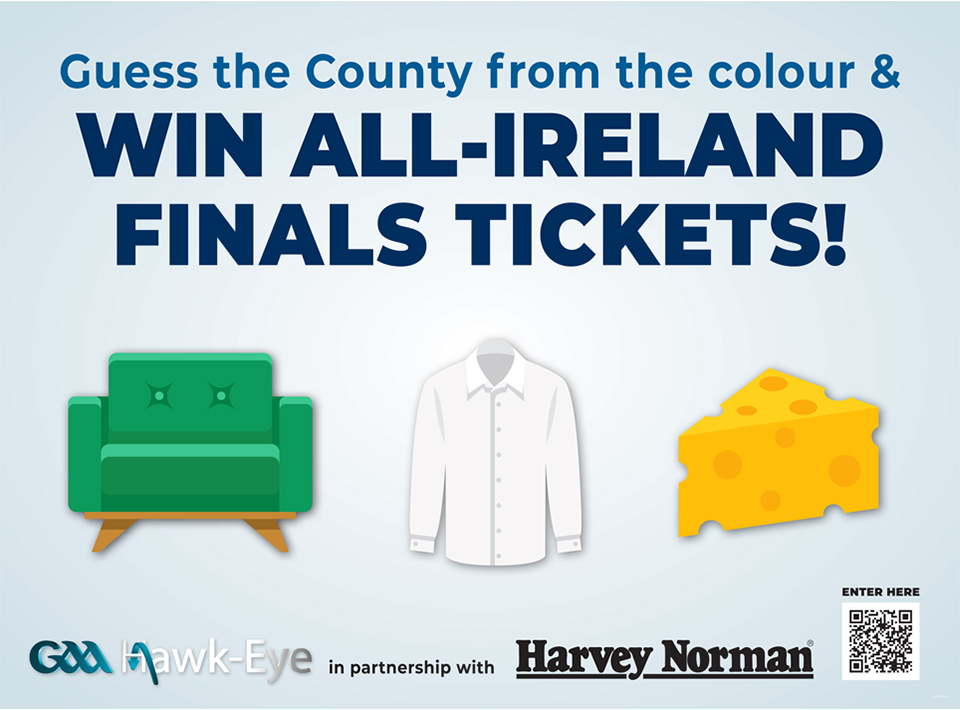 Guess the County from the colours, Green, White & Yellow. Win GAA All Ireland Final Tickets.