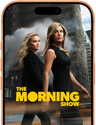 An iPhone 17 Pro front screen showing the Apple TV+ series the Morning Show.