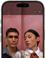 iPhone 17 Pro front screen showing Centre Stage for photos feature and how to take a selfie of a group of people, with their faces highlighted