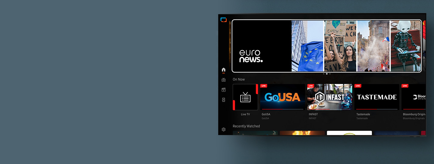 Smart TV interface with Euro News and live channels