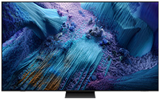 TV displaying blue and purple abstract art