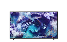 Modern TV displaying abstract blue and purple art