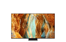 TV displaying orange and blue abstract art
